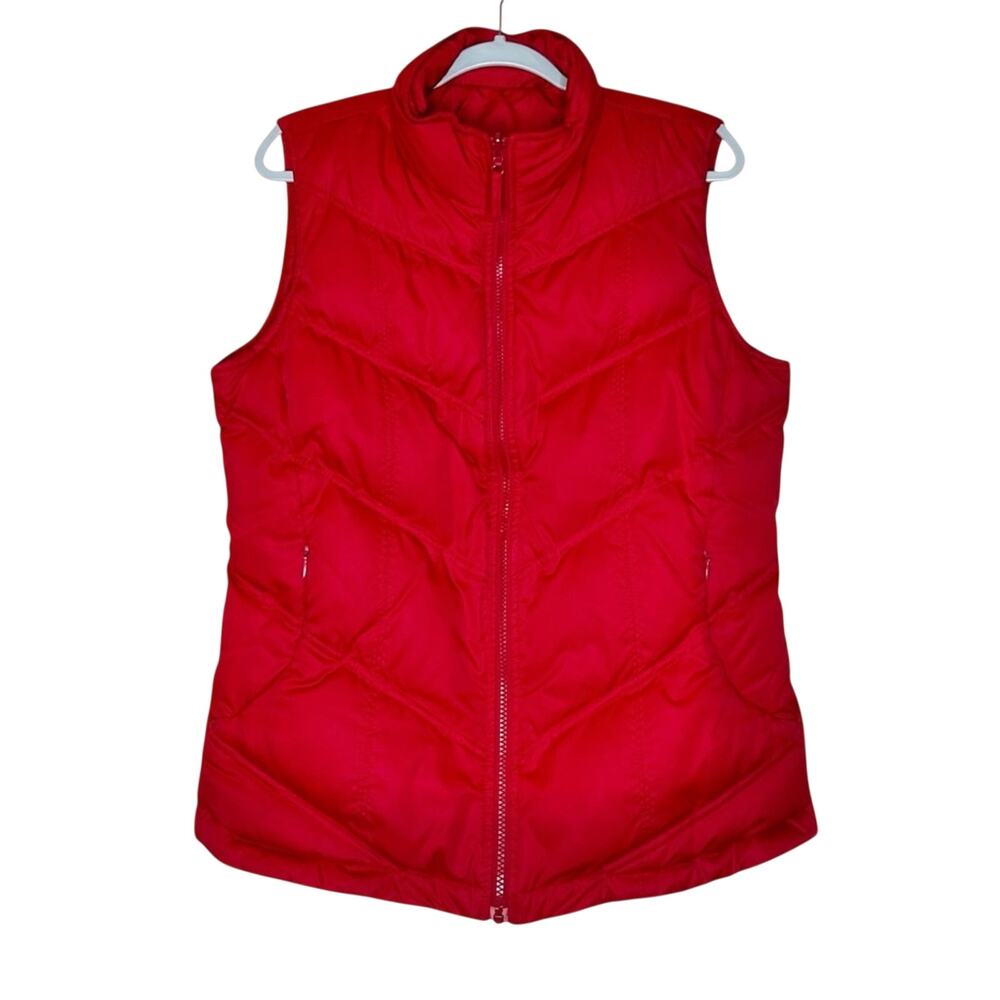 Gander Mountain Reversible Down Vest M Medium Scarlet Red Chevron Quilted Puffer
